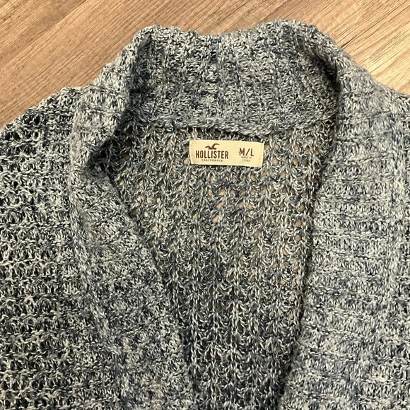 Hollister Chunky Crochet Knit Marled Blue Open Front Cardigan Sweater Womens M/L - Picture 2 of 7